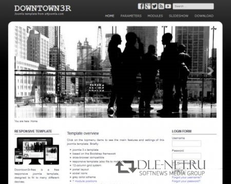 Downtown3R - черно-белый шаблон Joomla